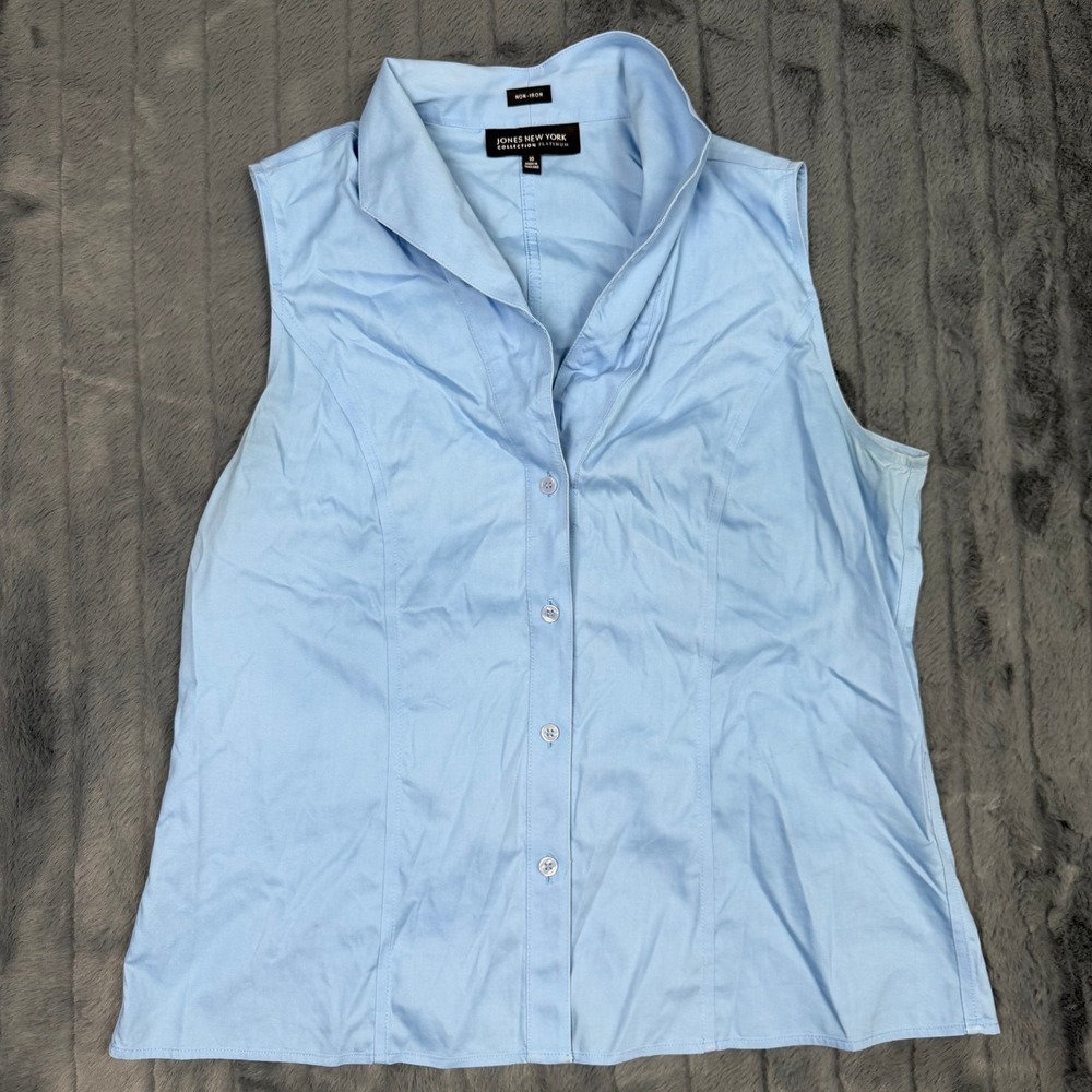 Jones New York Platinum Light Blue Non-Iron Sleeveless Button Down Shirt Size 10